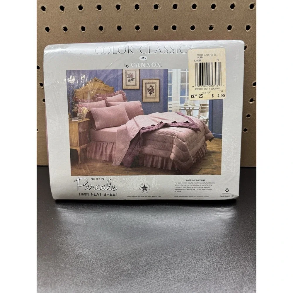 Vintage Cannon Color Classics Percale‎ Twin Flat Sheet Berry Pink USA New 1993
